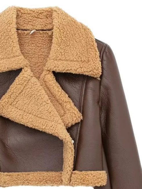 'Josselyn' Faux Fur Cropped Leather Jacket - Celes Fashion
